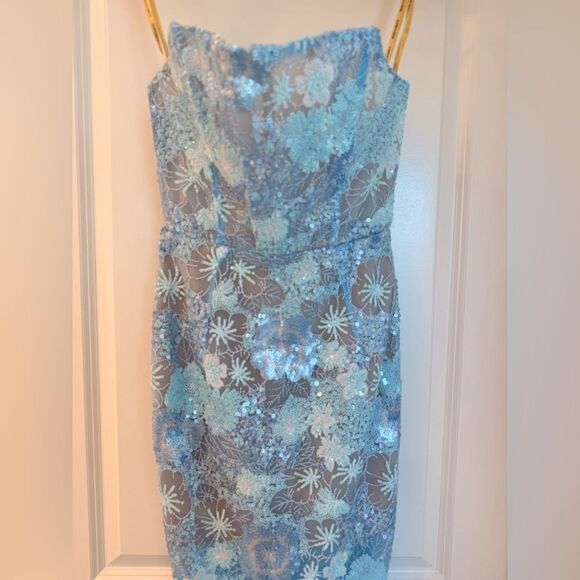 NWOT BRONX AND BANCO Farah Ocean Blue Sequin Multi Strapless Maxi Dress - Picture 7 of 16